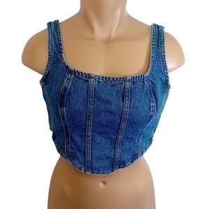 &Jeans Circular Denim Corset Top Zipper Y2K Style Recycled Going Out‎ Clubwear M